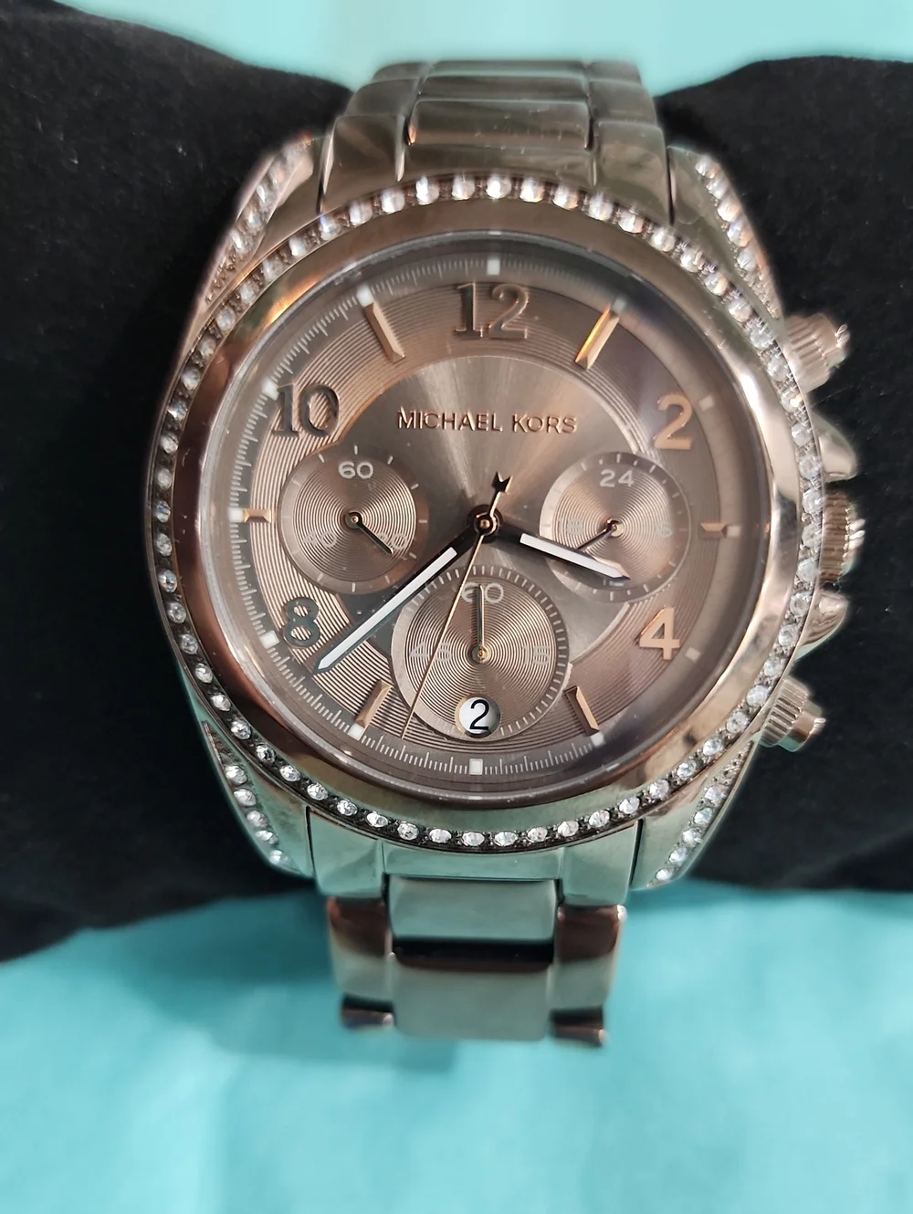 Michael Kors WOMENS Bronze Tone Crystal Accent Chronograph Watch